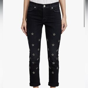 Hudson Riley Crop Relaxed Straight Black Denim Jeans Metal Star Studs Women’s 28